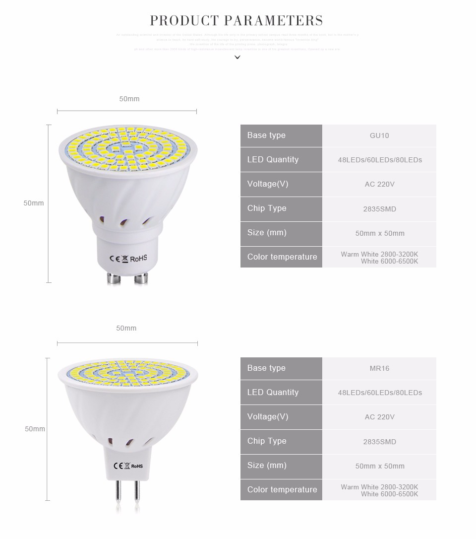 AC220V GU10 GU5.3 MR16 LED Spotlight LED Bulb 48LEDs 60LEDs 80 LEDs 2835SMD LED Lamps spot light Indoor home lighting