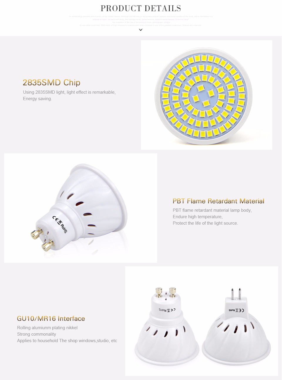 AC220V GU10 GU5.3 MR16 LED Spotlight LED Bulb 48LEDs 60LEDs 80 LEDs 2835SMD LED Lamps spot light Indoor home lighting