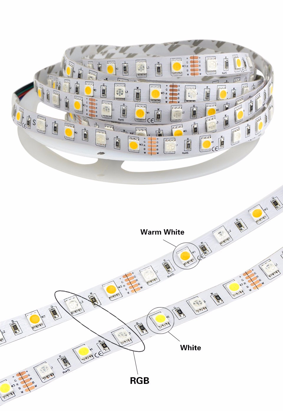 5M No waterproof 5050 SMD LED Strip light DC12V 60 LED M RGB White RGB Warm White Flexible lamp Tape Ribbon For Indoor Decor