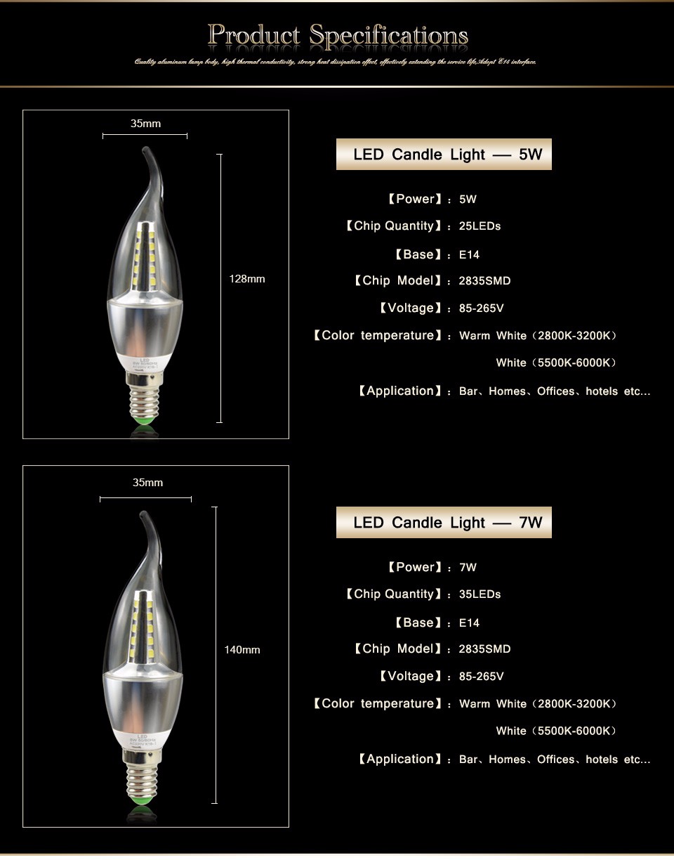 E14 5W 7W LED bulb 110V 220V LED Candle light lamp Aluminum Cooling Crystal Chandelier LEDs lamp For Indoor lighting