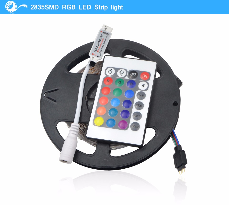 2835 3528 SMD RGB led strip light 5M 300LED 24key IR Remote Controller For Indoor Decorative lighting