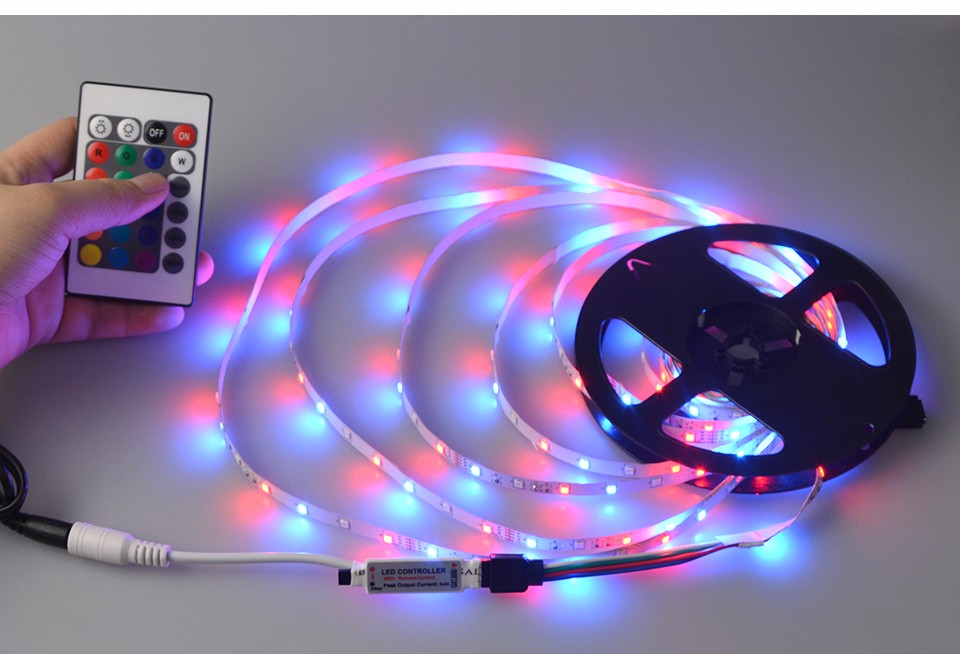 2835 3528 SMD RGB led strip light 5M 300LED 24key IR Remote Controller For Indoor Decorative lighting