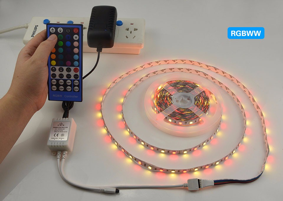 IP20 RGBW RGBWW SMD 5050 5M LED strip light Tape DC12V Flexible Ribbon lamp 60LEDs M 40key Controller 3A Power Supply Adapter