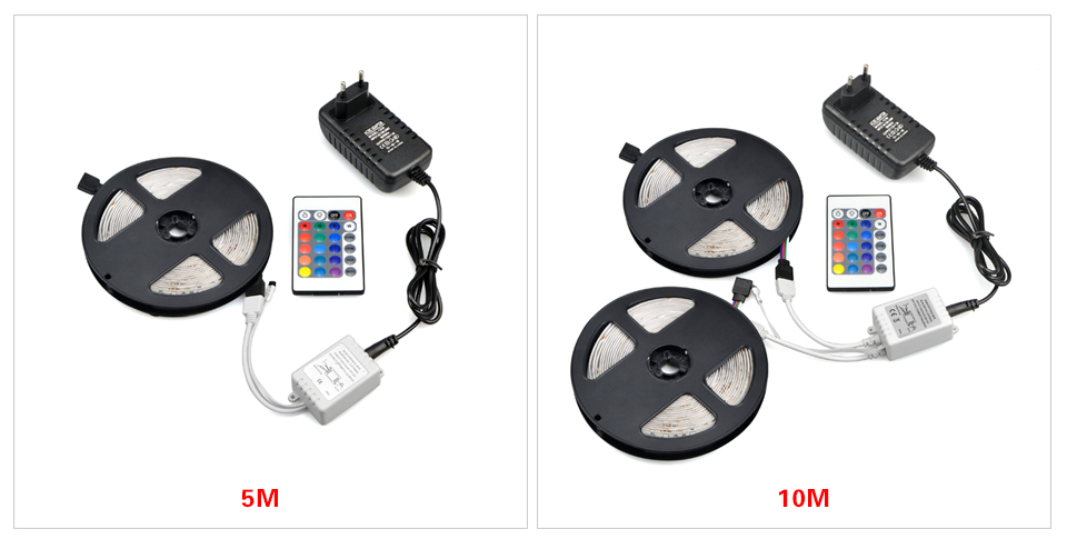 IP20 IP65 waterproof RGB LED Strip light DC 12V 5M 10M LED lighting 3528 2835 SMD LED lamp Tape 3A Power Adapter IR Remoter