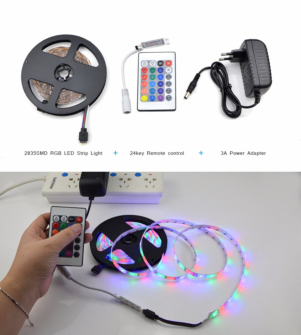2835 3528 SMD DC12V 5M 300LEDs Non Waterproof RGB LED Strip Light Flexible Lighting String Ribbon Tape Home Decoration lamp