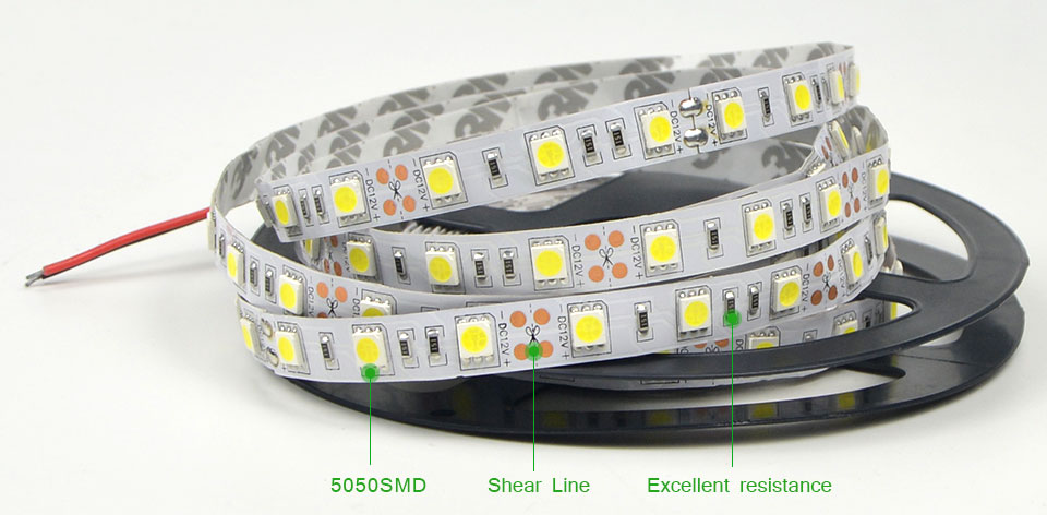 DC12V 5M Warm white 5050 SMD RGB LED Strip Light IP20 not waterproof Home decor Wedding Holiday Flexible tape String Lighting