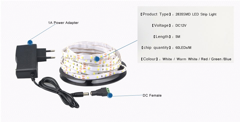 5M DC12V SMD 2835 3528 SMD LED Strip Light Tape warm white no Waterproof Flexible Lights decor lamp LED power supply adapter