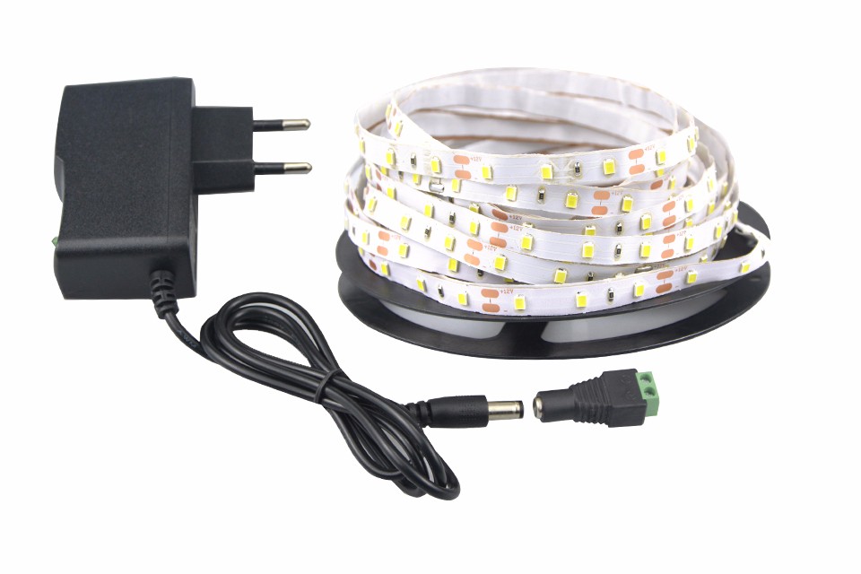 5M DC12V SMD 2835 3528 SMD LED Strip Light Tape warm white no Waterproof Flexible Lights decor lamp LED power supply adapter