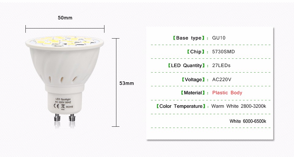 Super Bright GU10 LED spotlight Bulbs 220V 110V 7W E27 5730 SMD LED lamp Lampada Ampoule LED Light Spot light Candle Luz