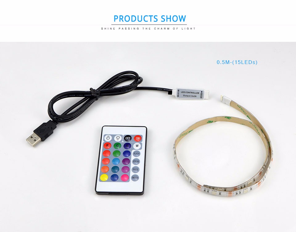 IP65 waterproof decor TV Background Lighting 5V 50cm 1m 2m RGB 3528 5050 SMD USB LED strip light lamp 24Key remote Controller