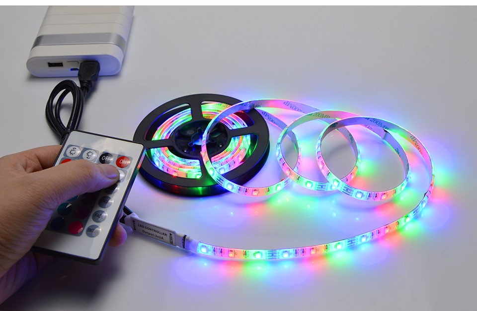 IP65 waterproof decor TV Background Lighting 5V 50cm 1m 2m RGB 3528 5050 SMD USB LED strip light lamp 24Key remote Controller