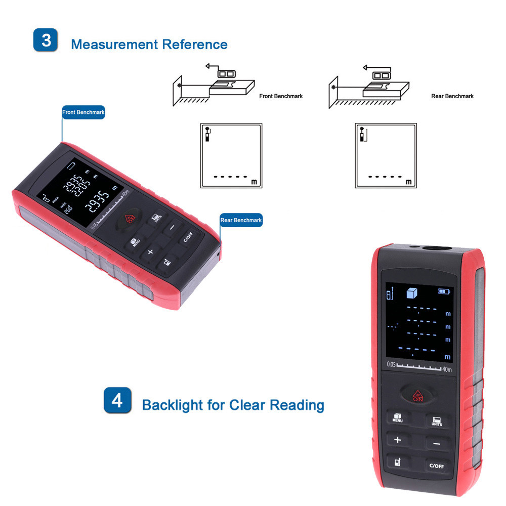 40m high precision Digital Laser rangefinder Handheld laser Distance Meter Range Finder Area Volume Measurement Angle Indication