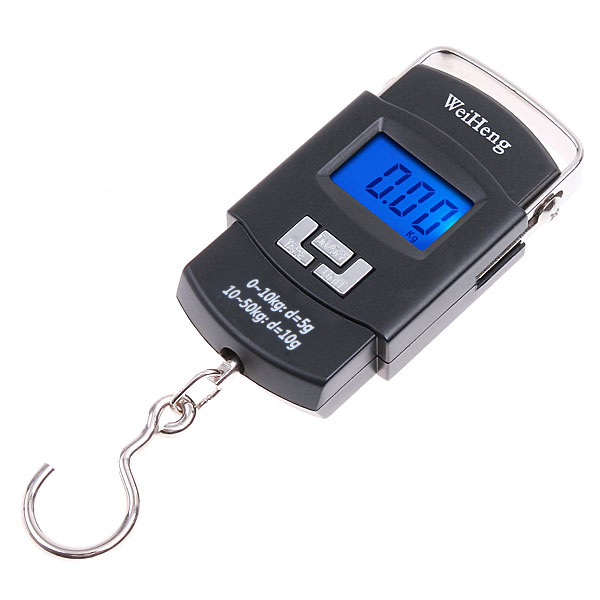 50kgx10g Mini Digital Scale Hanging Luggage Fishing Weighing Scale Fine Weighing Balance LCD Display with Blue Background Llight