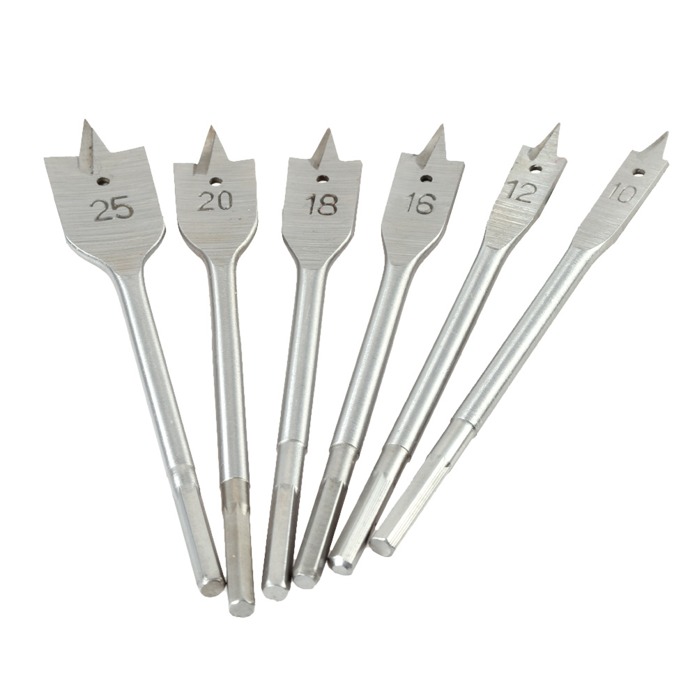 6pcs set 25mm Flat Drill Long High carbon Steel Wood Flat Drill Set Woodworking Spade Drill Bits Durable Woodworking Tool Sets