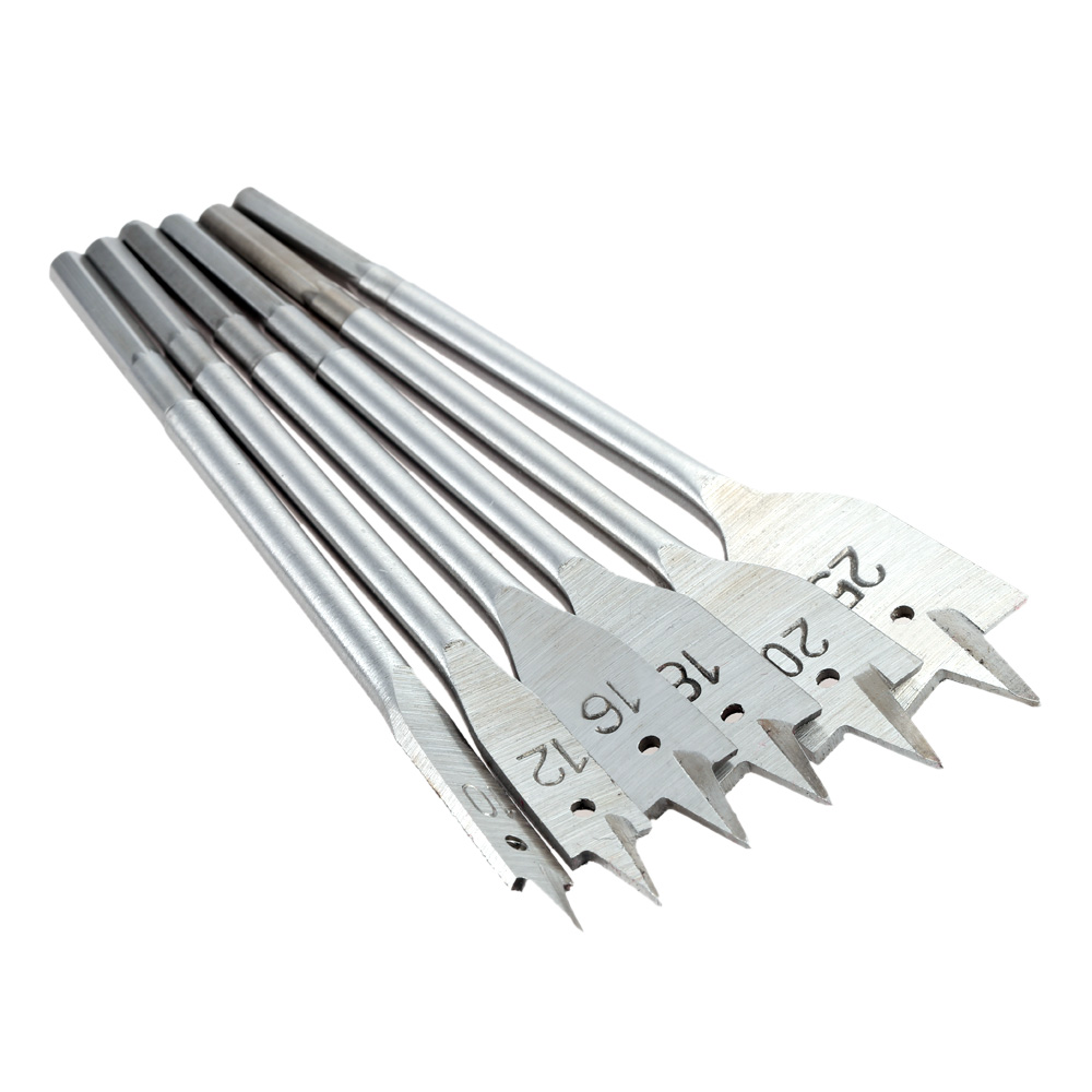 6pcs set 25mm Flat Drill Long High carbon Steel Wood Flat Drill Set Woodworking Spade Drill Bits Durable Woodworking Tool Sets