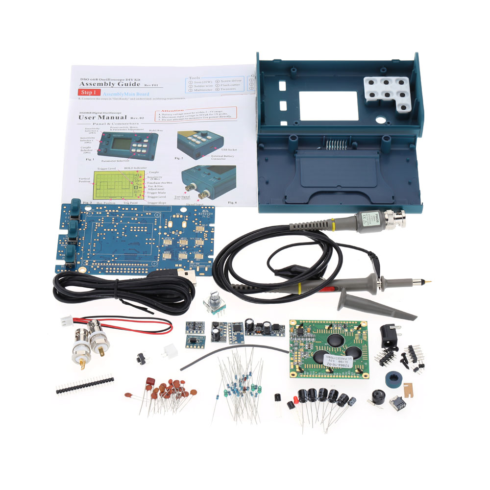 LCD Digital Storage Oscilloscope Frequency Meter DIY Kit with Professional BNC Probe USB Interface DSO 20MSa s 3MHz