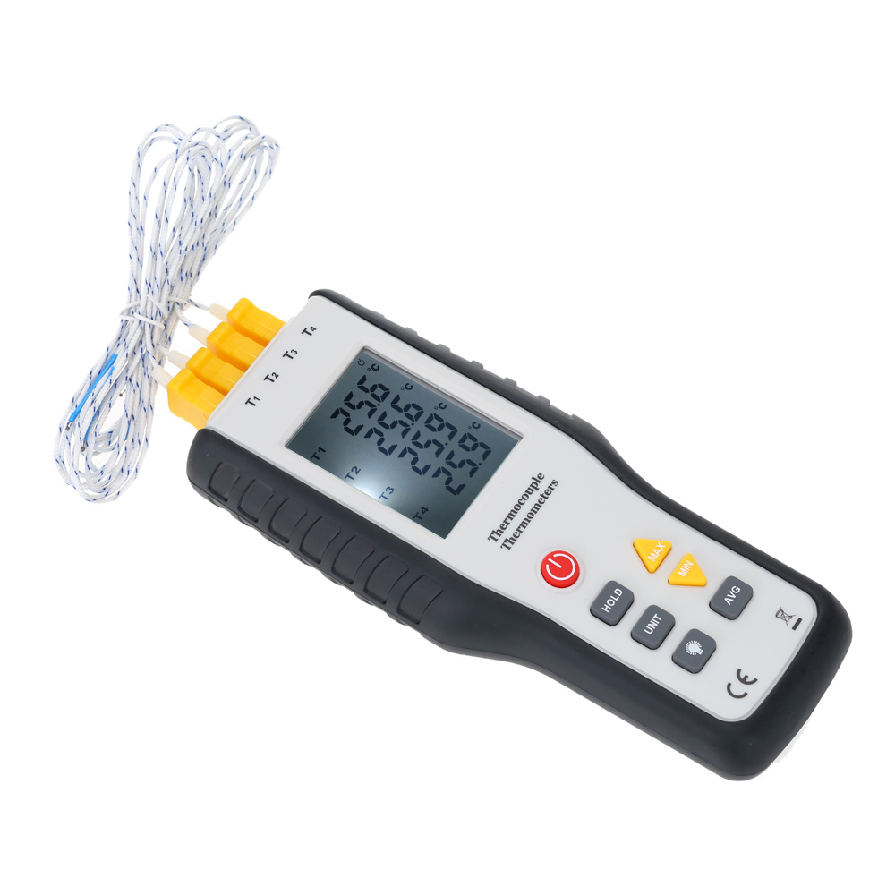 Handheld Digital 4 Channel Thermometer High Precision Temperature Meter K Type Thermocouple Sensor 200~1372Degrees 328~2501F