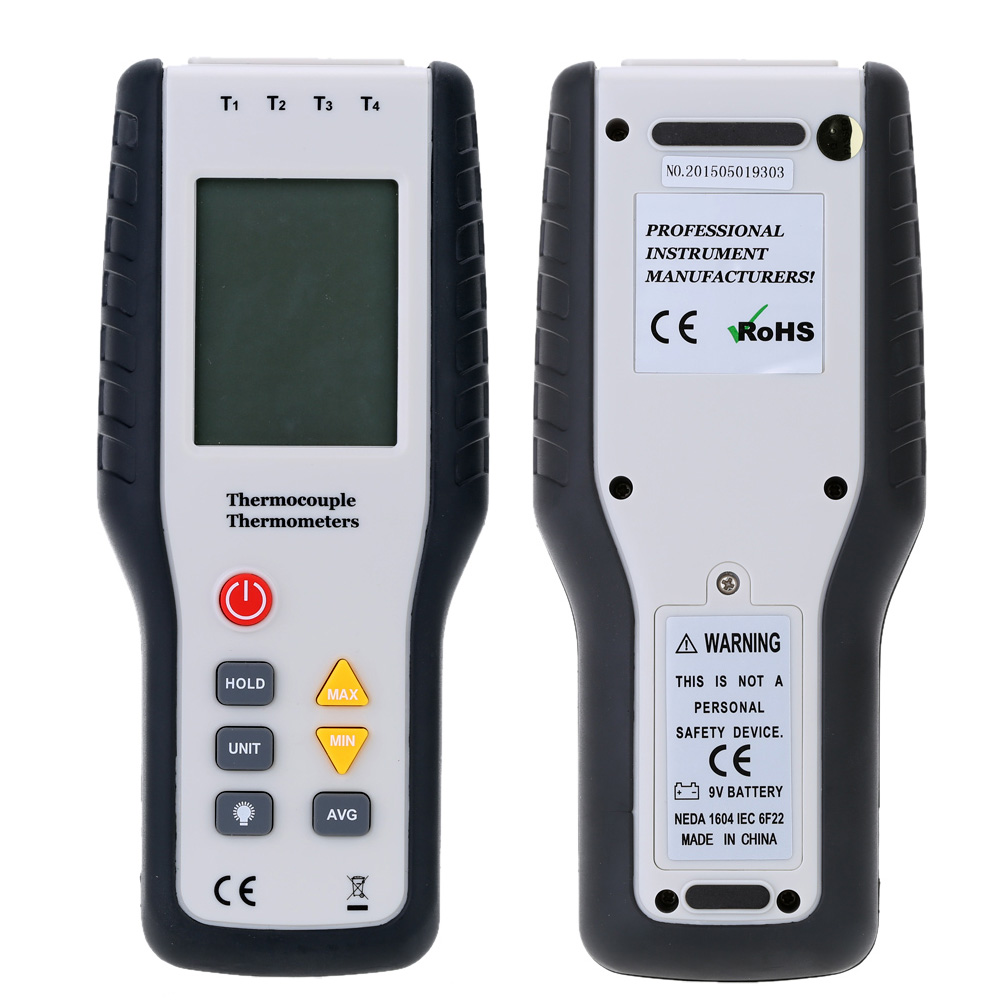 Handheld Digital 4 Channel Thermometer High Precision Temperature Meter K Type Thermocouple Sensor 200~1372Degrees 328~2501F