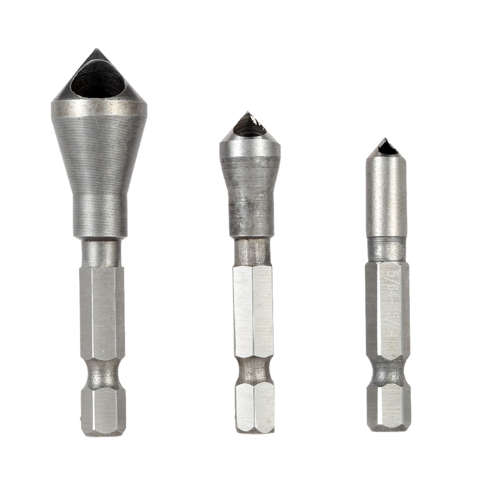 3pcs Good Woodworking Countersink Deburring Drill Bit Quality Bearing Steel Hole Saw Bits Hex Shank Chamfer Wood Metal Drilling