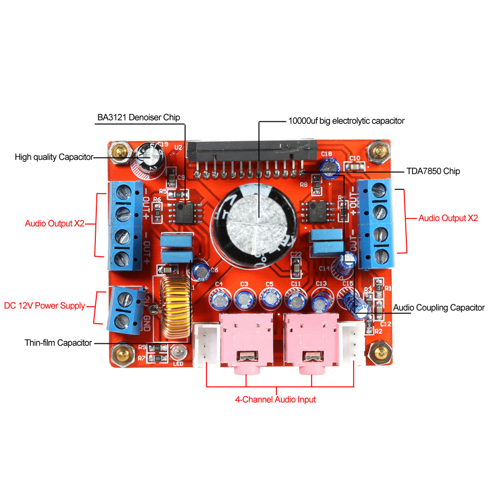 TDA7850 Car Audio Power Amplifier Board Stereo 4x50W with BA3121 Denoiser DC 12V