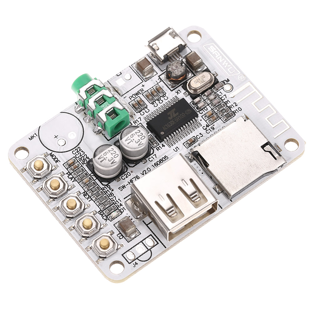 2.1 Audio Receiver Board Amplifier Module FM Radio Function TF Card Slot USB DC 5V Wireless Bluetooth