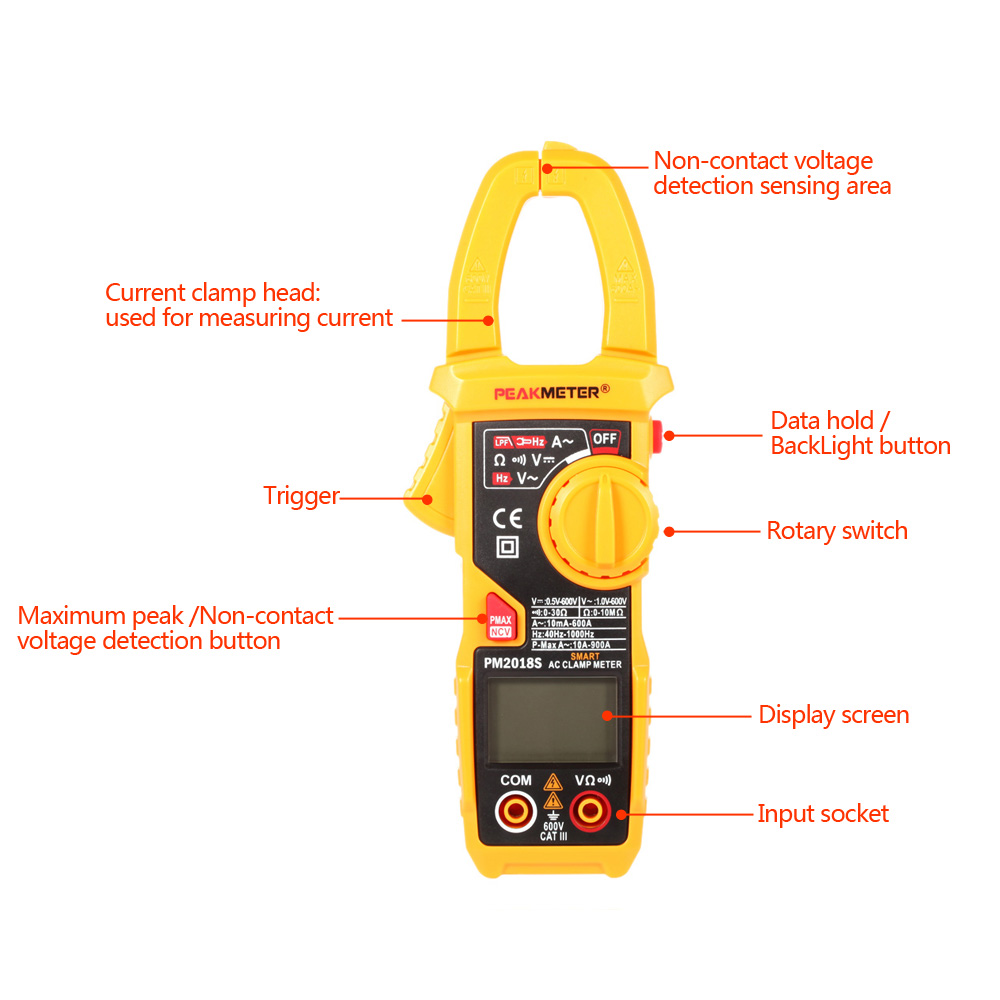 Smart Electrician Diagnostic tool Digital AC Current Tongs Clamp Meter LCD Multimeter Voltage Resistance Continuity Measurer