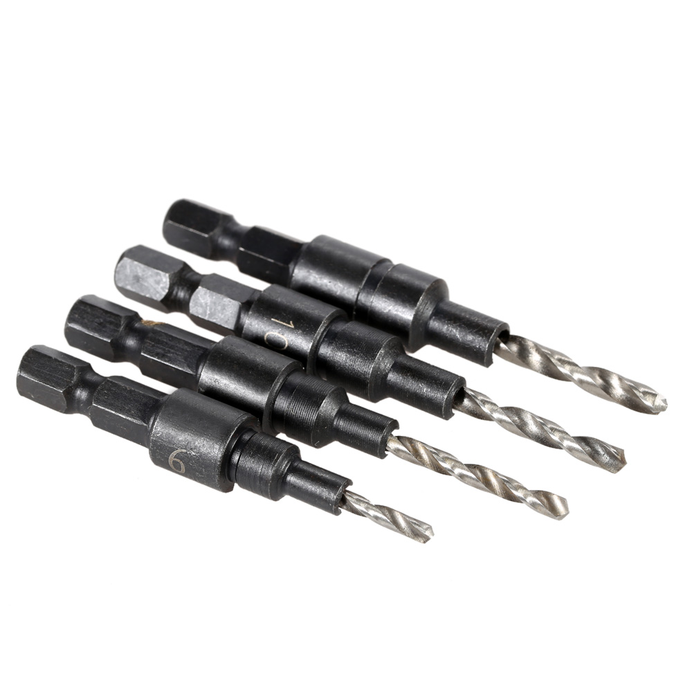 4PCS Countersink Drill Bit Set Quick Change Hex Shank Awesome Wrench Micro Chuck Perforator Manual Woodworking Tools Hand Drill