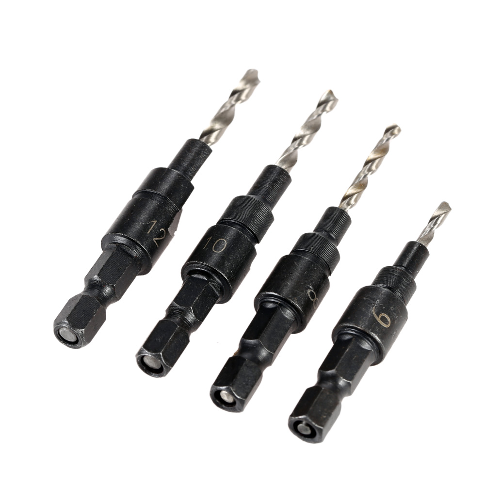 4PCS Countersink Drill Bit Set Quick Change Hex Shank Awesome Wrench Micro Chuck Perforator Manual Woodworking Tools Hand Drill