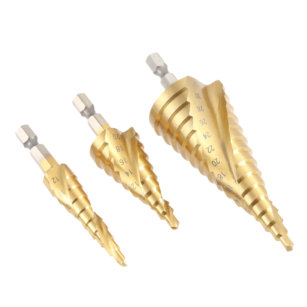 3 Pcs set of drills HSS Titanium Coated Spiral Grooved Step Drill Bits Pagoda wood tool hand drill bits foret metaux