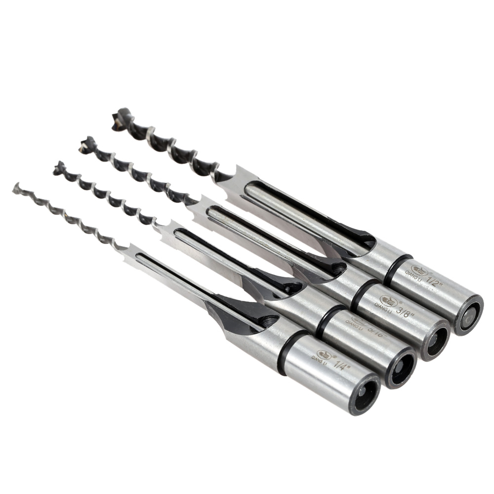 4pcs Professional Woodworking Mortising Chisel Set Square Hole Extended Drill Set High Quality Woodworking Saw Tool 1 4 1 2 Inch