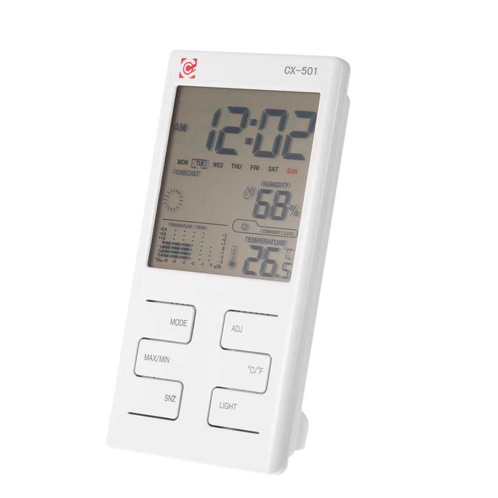 Indoor LCD Digital Temperature Humidity Meter Clock Thermometer Hygrometer Temperature Trend Comfort Level Alarm Hourly