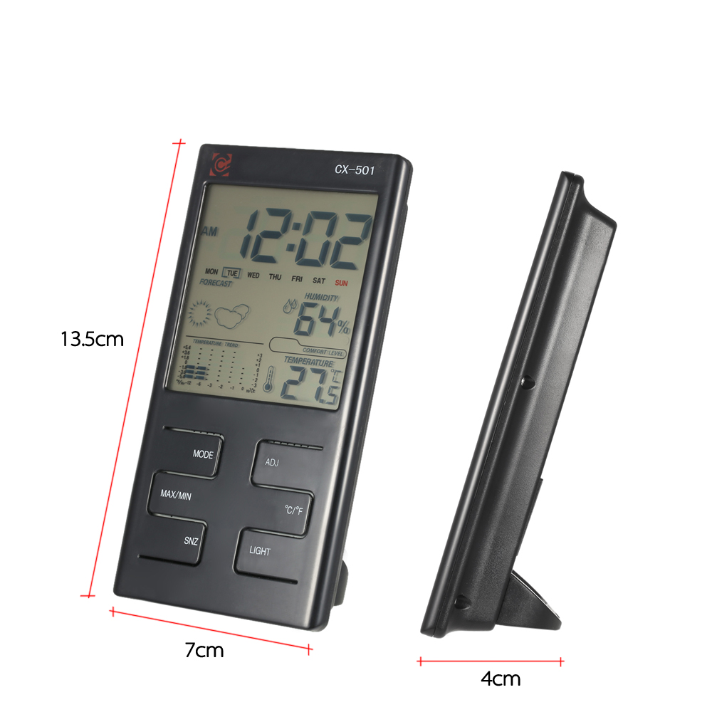 Indoor LCD Digital Temperature Humidity Meter Clock Thermometer Hygrometer Temperature Trend Comfort Level Alarm Hourly