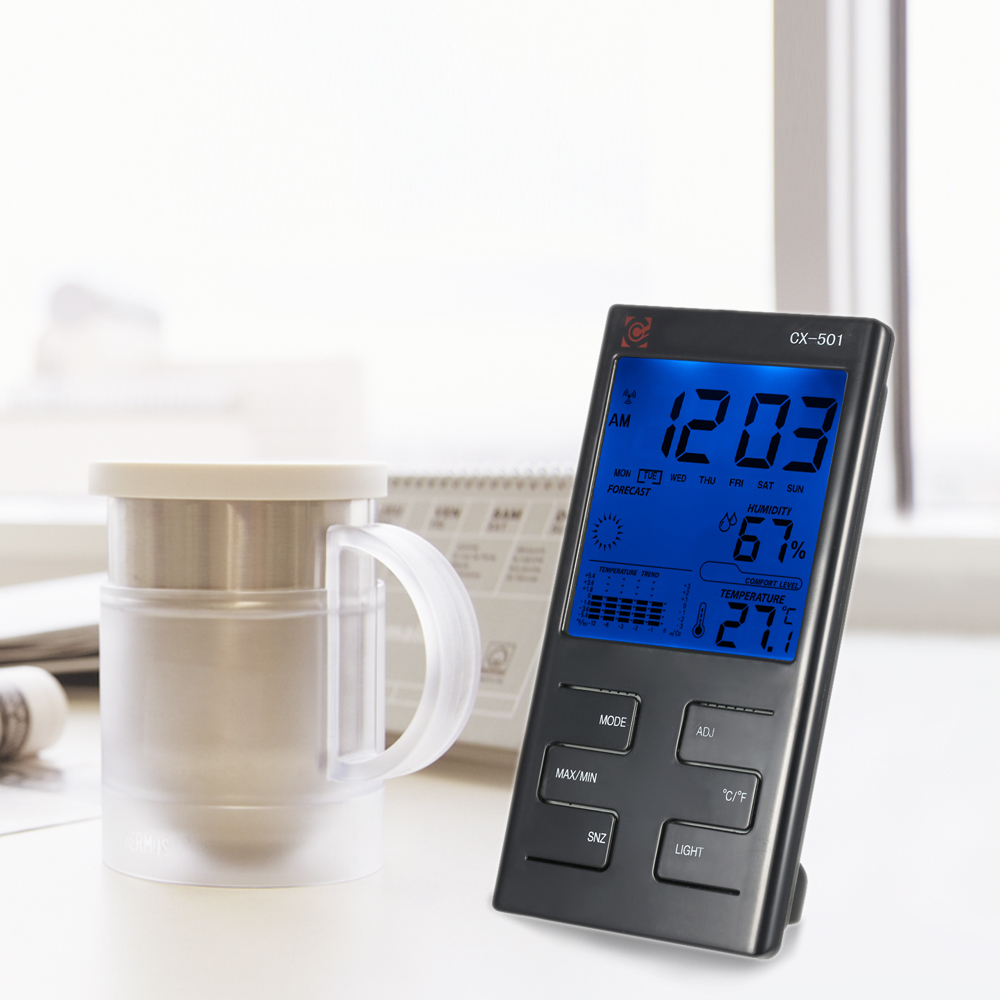 Indoor LCD Digital Temperature Humidity Meter Clock Thermometer Hygrometer Temperature Trend Comfort Level Alarm Hourly