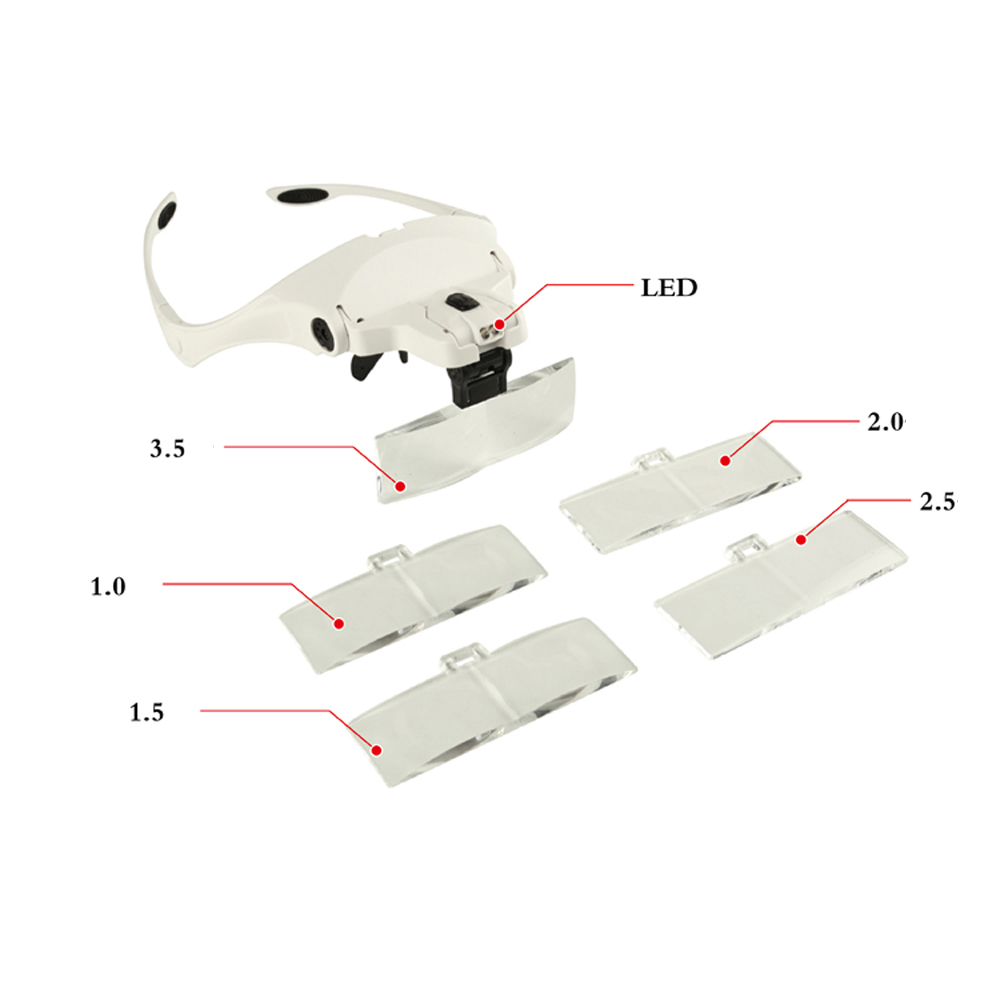 5 Lens1.0X 3.5X Adjustable Magnifier Headband Magnifying Glass with Light Multifunctional Loupe Optical Instruments