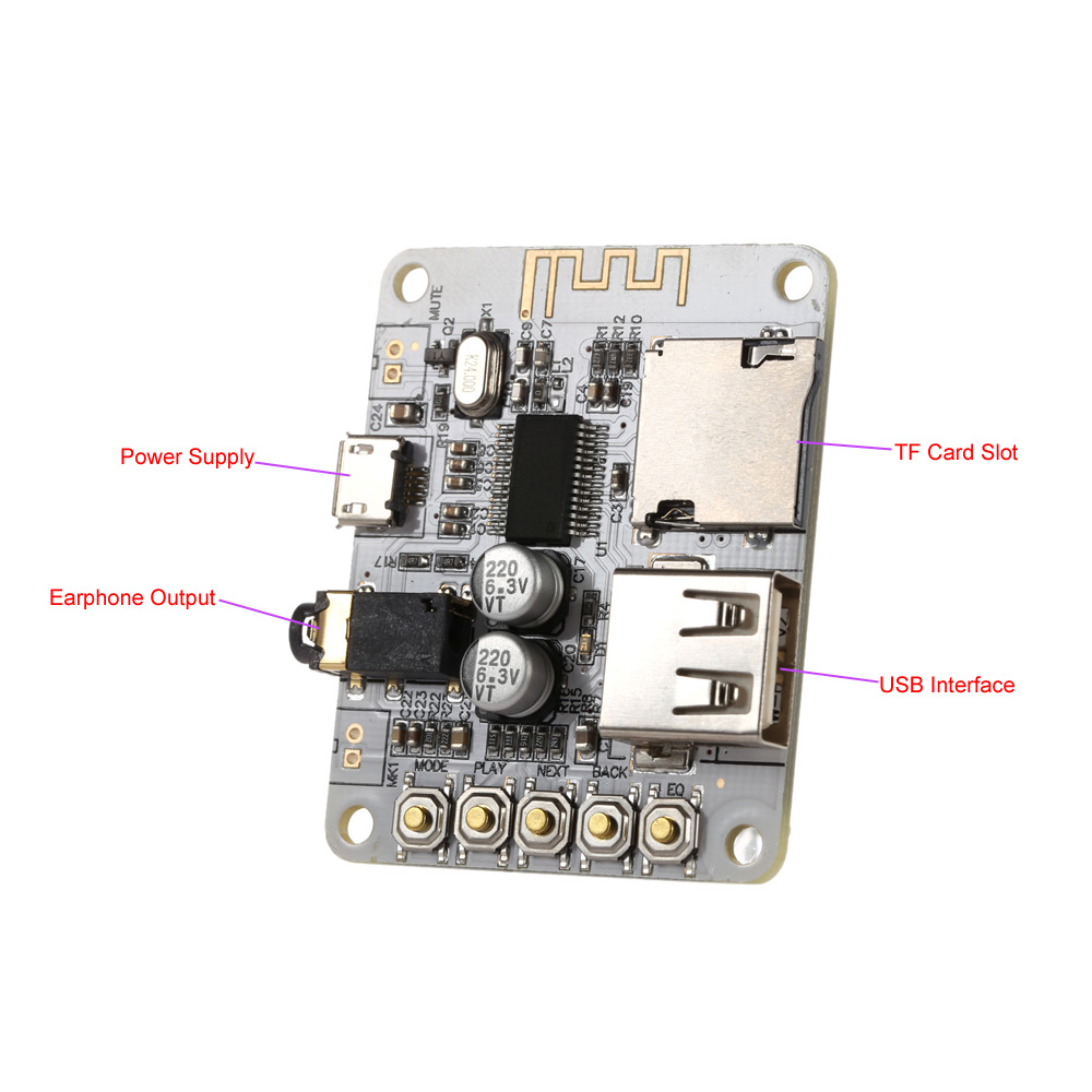 USB 5V Bluetooth 2.1 Audio Receiver Board Stereo Music Module with TF Card Slot + Acrylic DIY Case Kit Cover