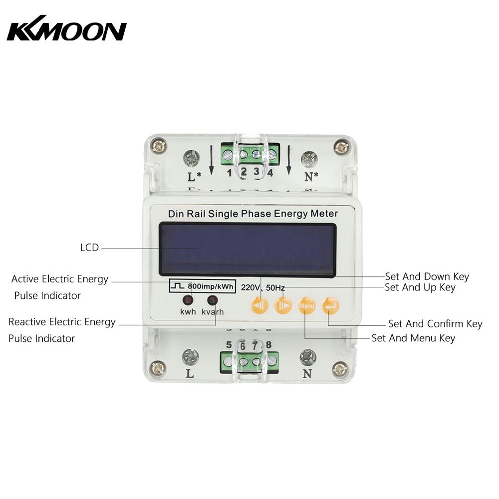 LCD Electricity Meter Din Rail Single Phase Wattmeter 50 60Hz Power Meter Current Voltage Watt Meter Din rail KWH Hour Tester