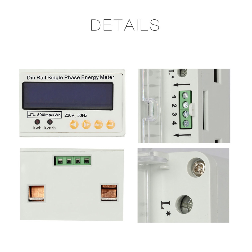 LCD Electricity Meter Din Rail Single Phase Wattmeter 50 60Hz Power Meter Current Voltage Watt Meter Din rail KWH Hour Tester