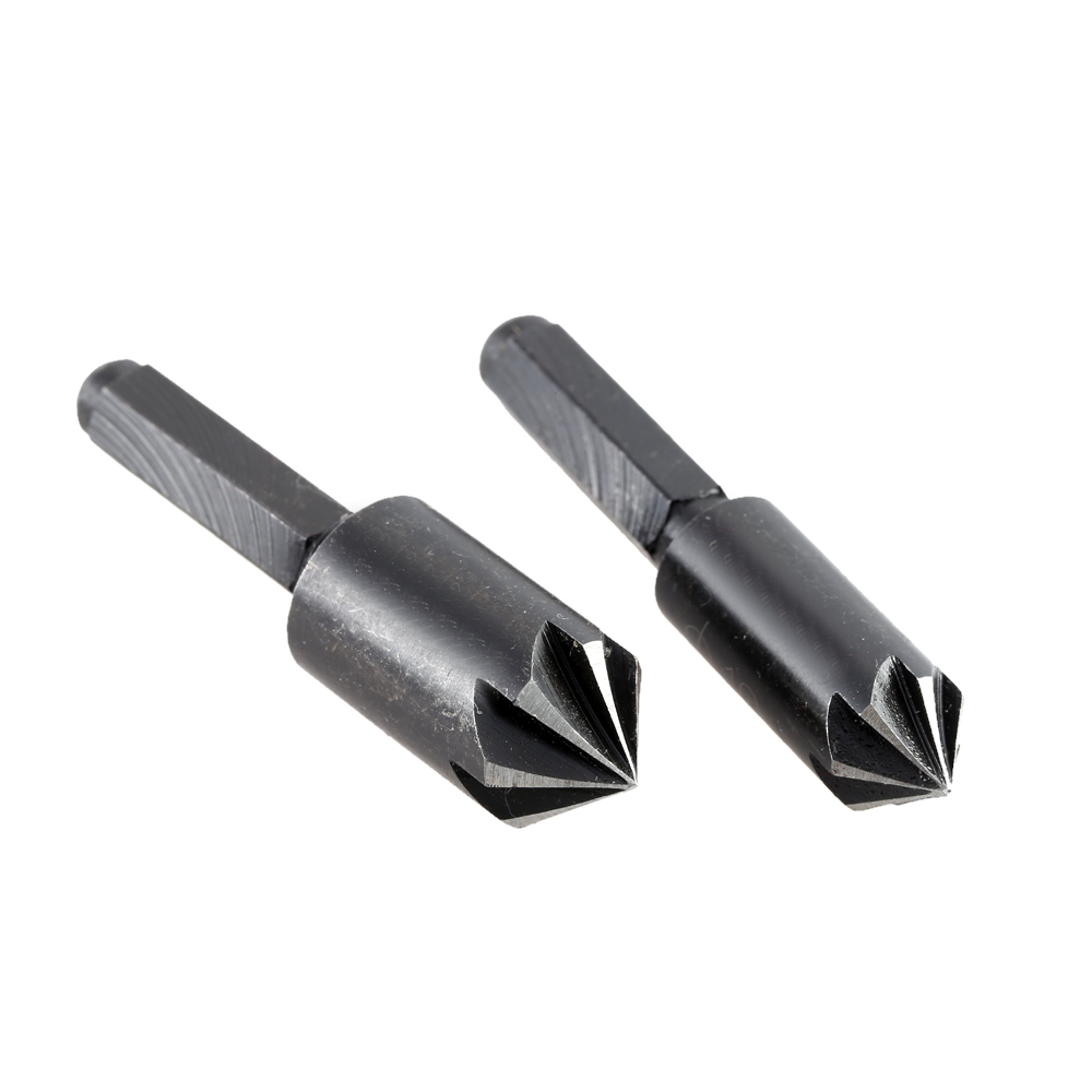 2pcs High Carbon Steel Chamfer Reamer Pratical Countersink Set Chamfering Cutter Bit Set Hole Saw Drill Seven Flute Herramientas