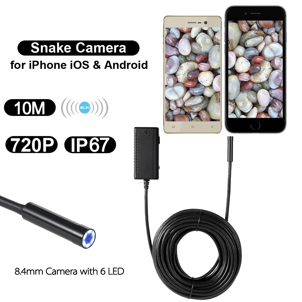 HD 720P Waterproof Wi Fi Endoscope magnifying glass Snake Camera Borescope Video Inspection USB 6pcs 2.0MP 8.4mm 10M Magnifier