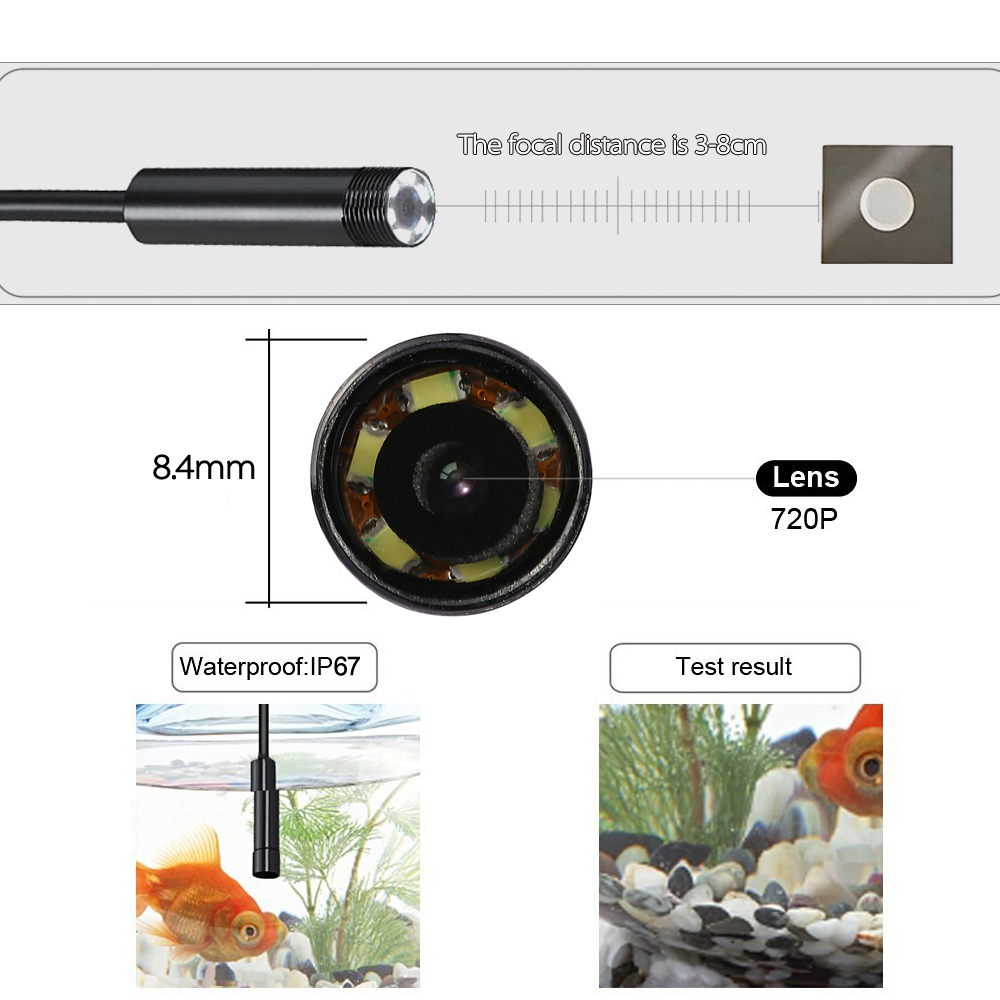 HD 720P Waterproof Wi Fi Endoscope magnifying glass Snake Camera Borescope Video Inspection USB 6pcs 2.0MP 8.4mm 10M Magnifier