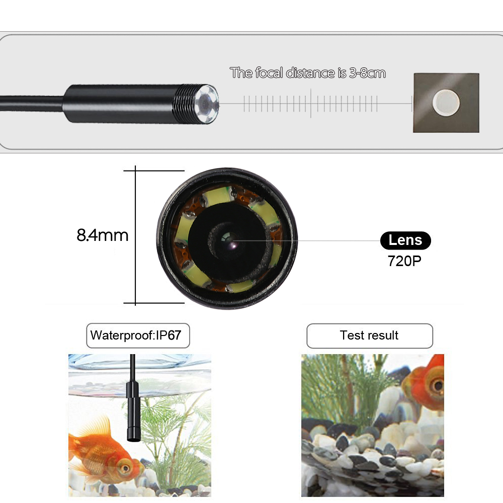 Waterproof Wi Fi Endoscope magnifying glass Snake Camera Borescope Video Inspection USB 6pcs 2.0MP 8.4mm 5M Magnifier