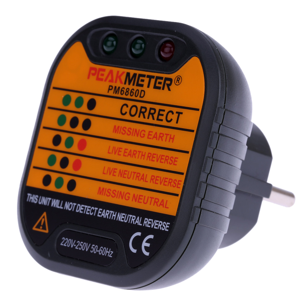 PEAKMETER PM6860D Automatic Electric Socket Tester diagnostic indicators Neutral Live Earth Wire Testing Rapid Detection 230V