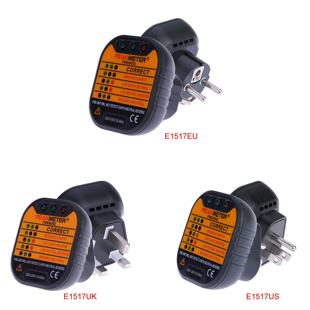 PEAKMETER PM6860D Automatic Electric Socket Tester diagnostic indicators Neutral Live Earth Wire Testing Rapid Detection 230V