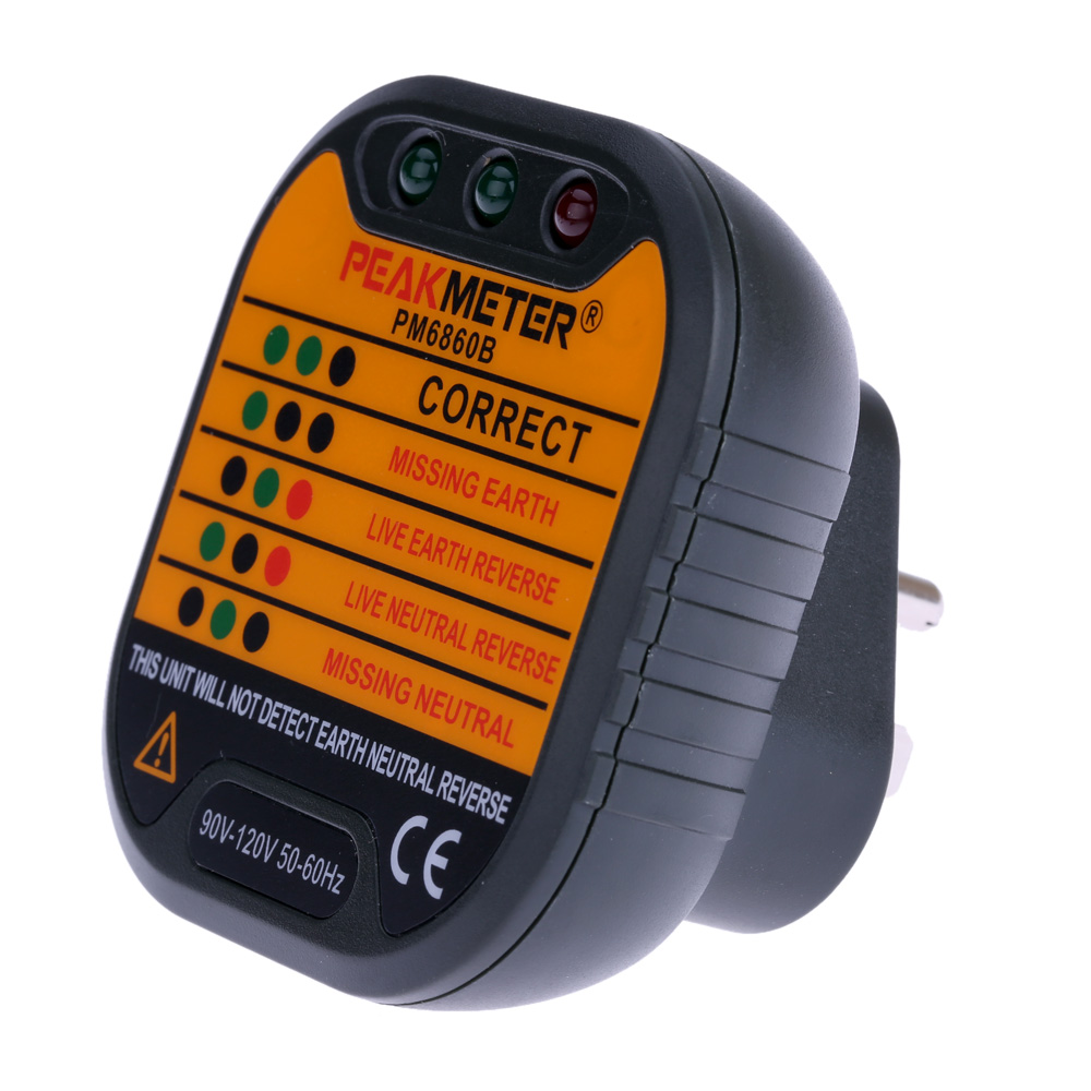 PEAKMETER PM6860D Automatic Electric Socket Tester diagnostic indicators Neutral Live Earth Wire Testing Rapid Detection 230V