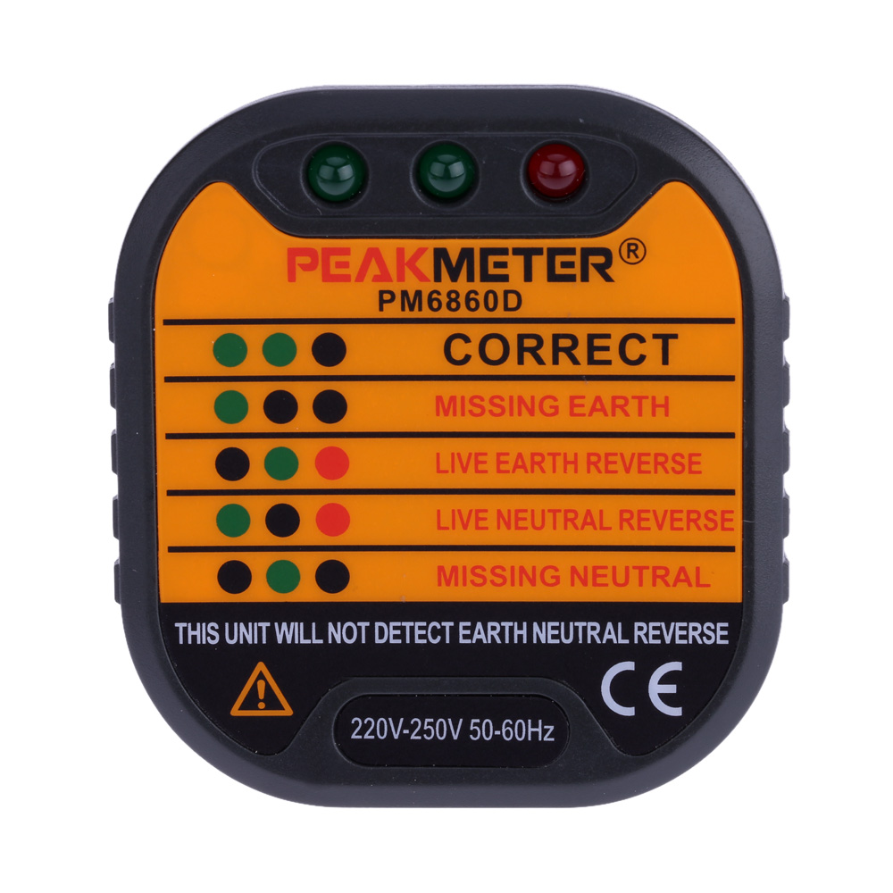 PEAKMETER PM6860D Automatic Electric Socket Tester diagnostic indicators Neutral Live Earth Wire Testing Rapid Detection 230V