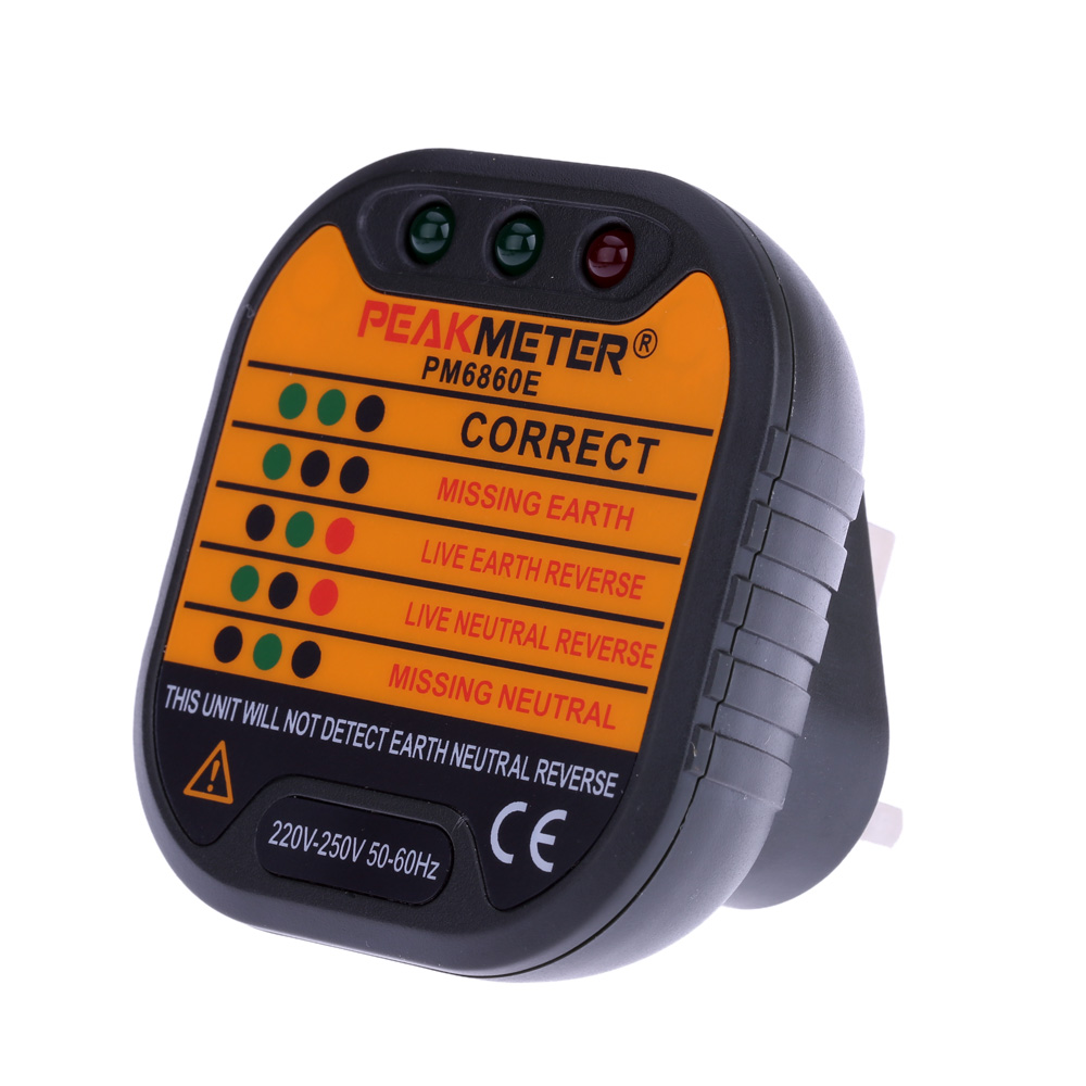 PEAKMETER PM6860D Automatic Electric Socket Tester diagnostic indicators Neutral Live Earth Wire Testing Rapid Detection 230V