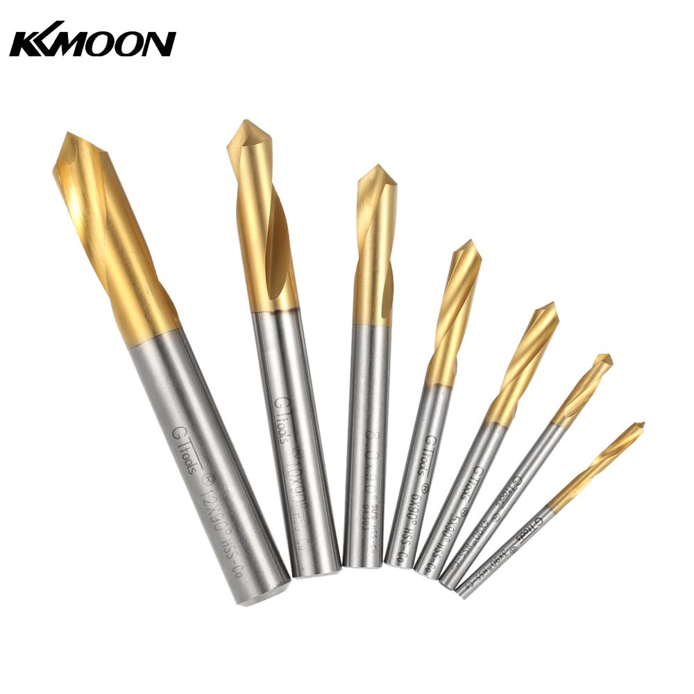 7pcs drill bit set M42 HSS High Speed Steel Titanium Plated Spotting Drill Bits Set Round Shank 90 Degree Drilling Tool