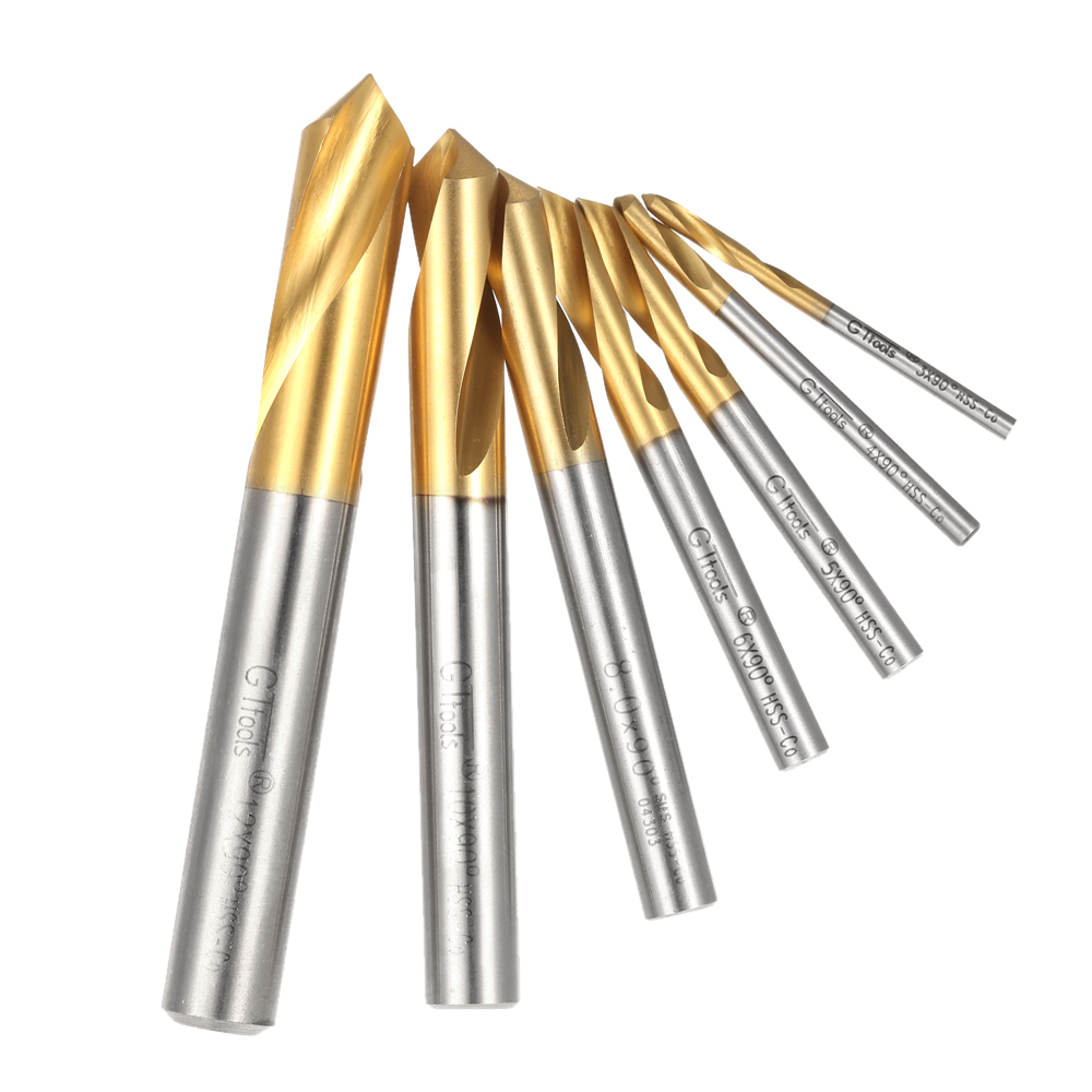 7pcs drill bit set M42 HSS High Speed Steel Titanium Plated Spotting Drill Bits Set Round Shank 90 Degree Drilling Tool