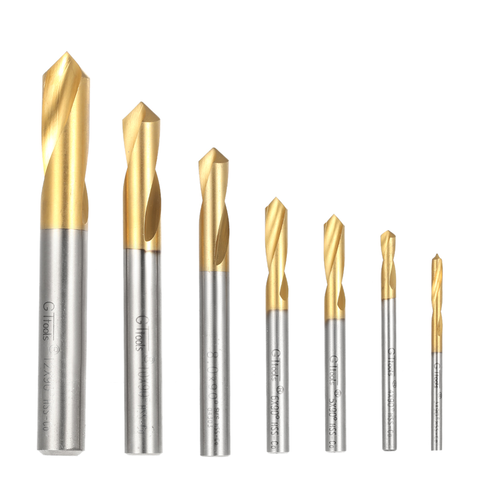 7pcs drill bit set M42 HSS High Speed Steel Titanium Plated Spotting Drill Bits Set Round Shank 90 Degree Drilling Tool