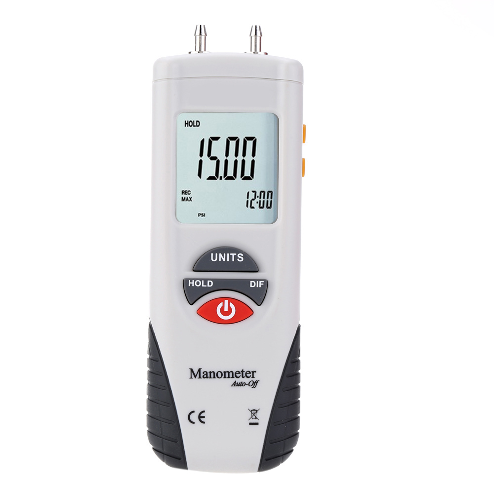 LCD HT 1890 Digital Manometer Air Pressure Meter Pressure Gauges Differential Gauge Kit + Case+Retail Box Data Hold 11 Units